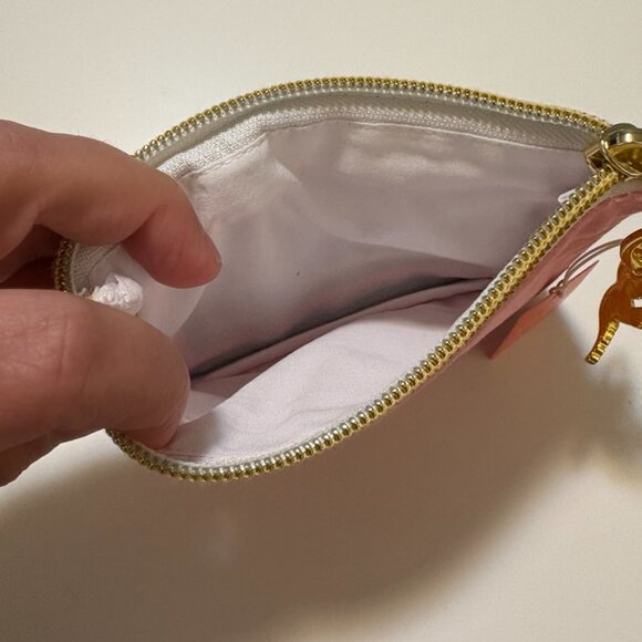 NWT Two's Company "Trust Fund" Needlepoint Coin Pouch Green Pink Velvet Preppy - Picture 7 of 8